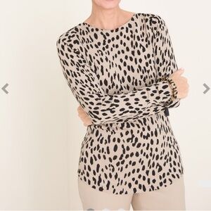 Chicos Animal Print Bateu Neck Pullover Sweater
